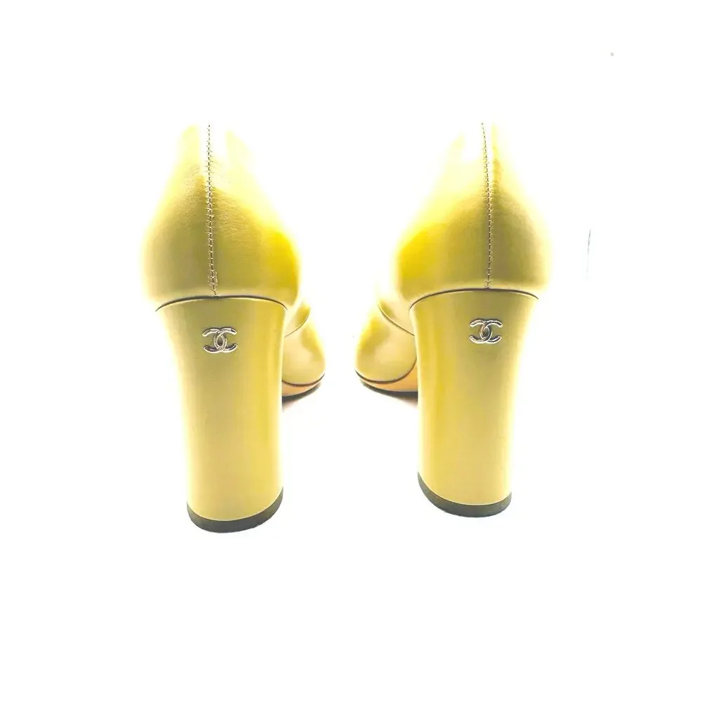Chanel Khaki CC Logo Chain Strap Open Toe Pumps Heels EU 38 US 8